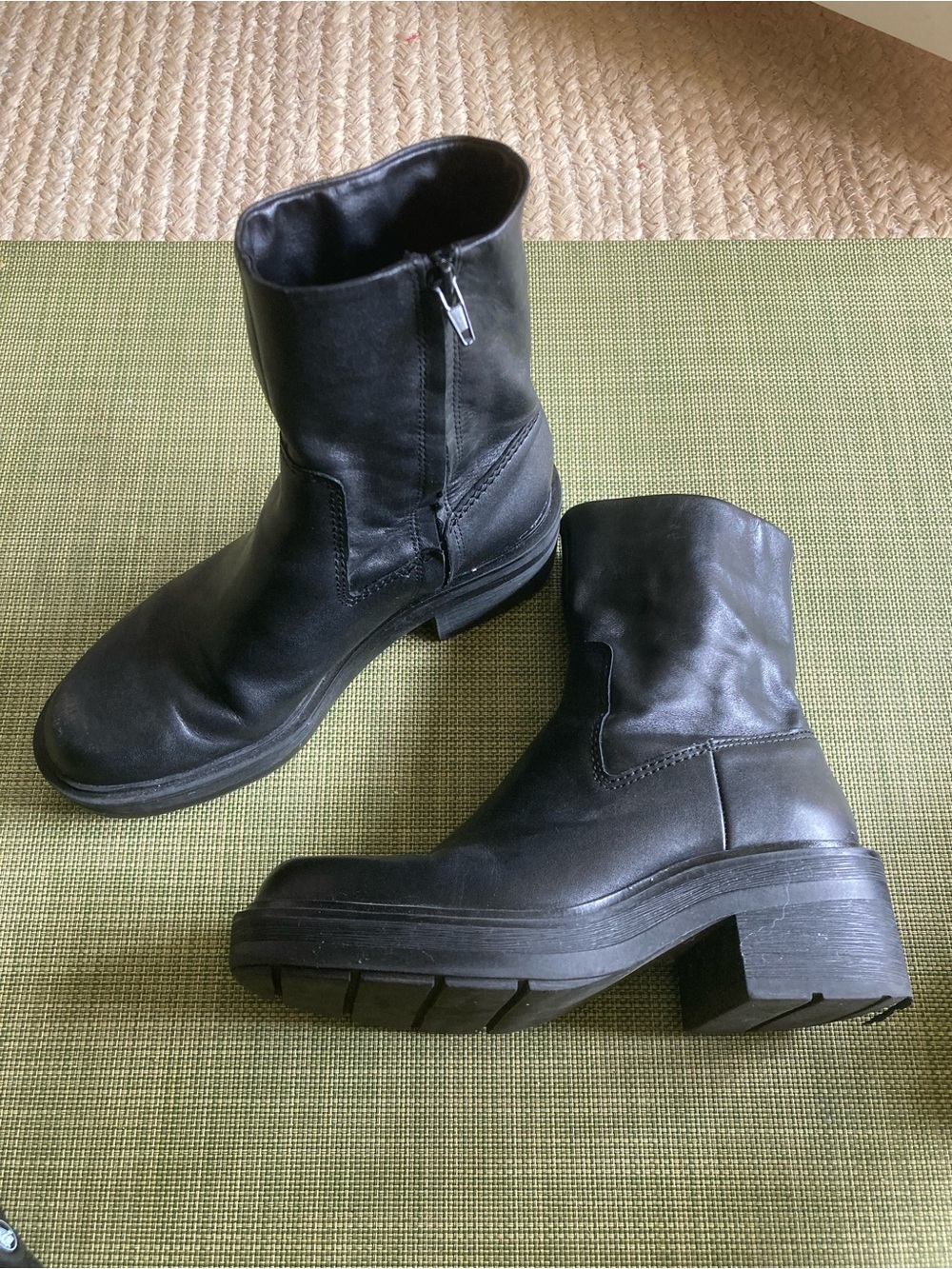 Zara Black Leather Ankle Boot, Size US 9/9.5